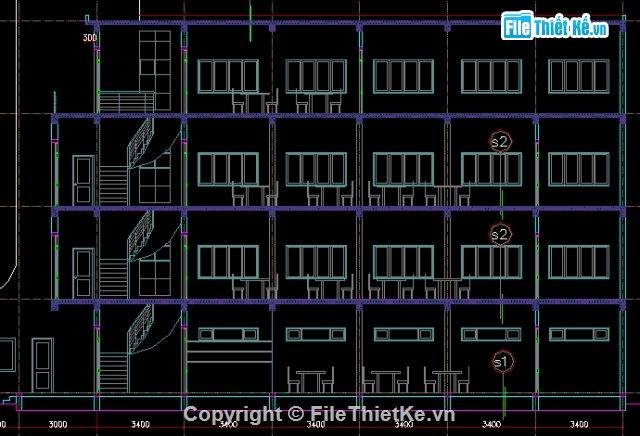 nhà 4 tầng,nhà thư viện,cad thư viện